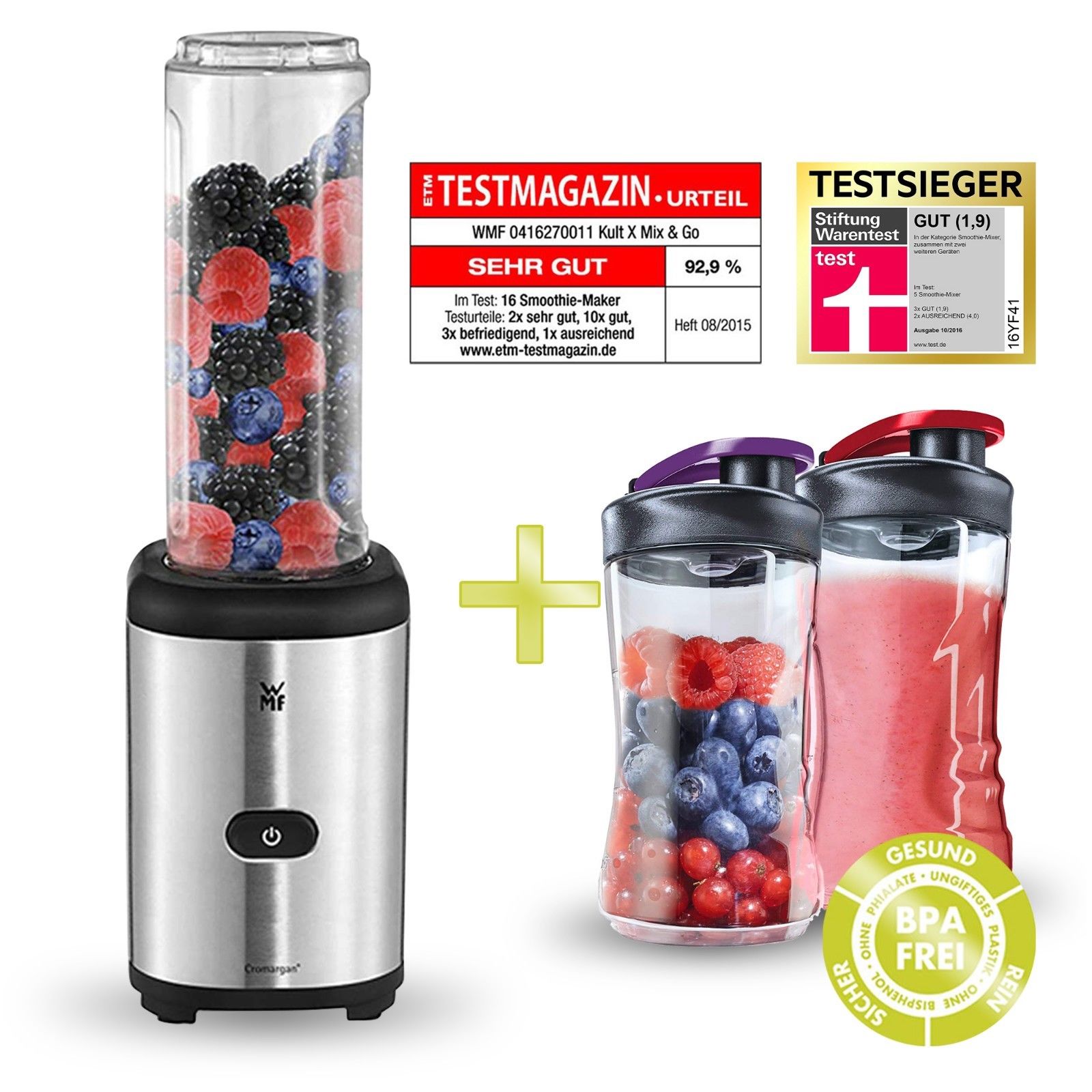WMF Kult Mix & Go Smoothie Mini Standmixer inkl. 2 extra 300 ml