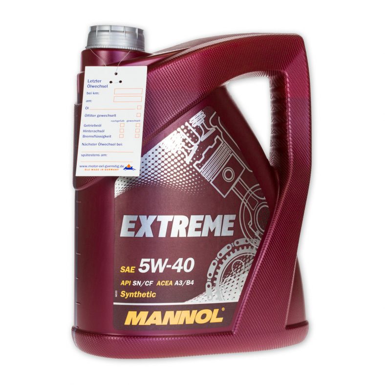 Huile Moteur Mannol Extreme 5W-40 - 5 Litres - Huile Partiellement Synthétique - Normes VW, Porsche, MB - Pour Entretien Auto