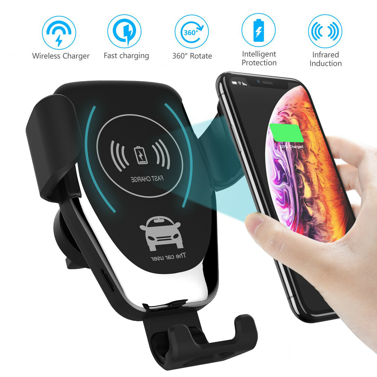 Qi KFZ Handy Halterung plus Wireless Ladegerät für 9,89