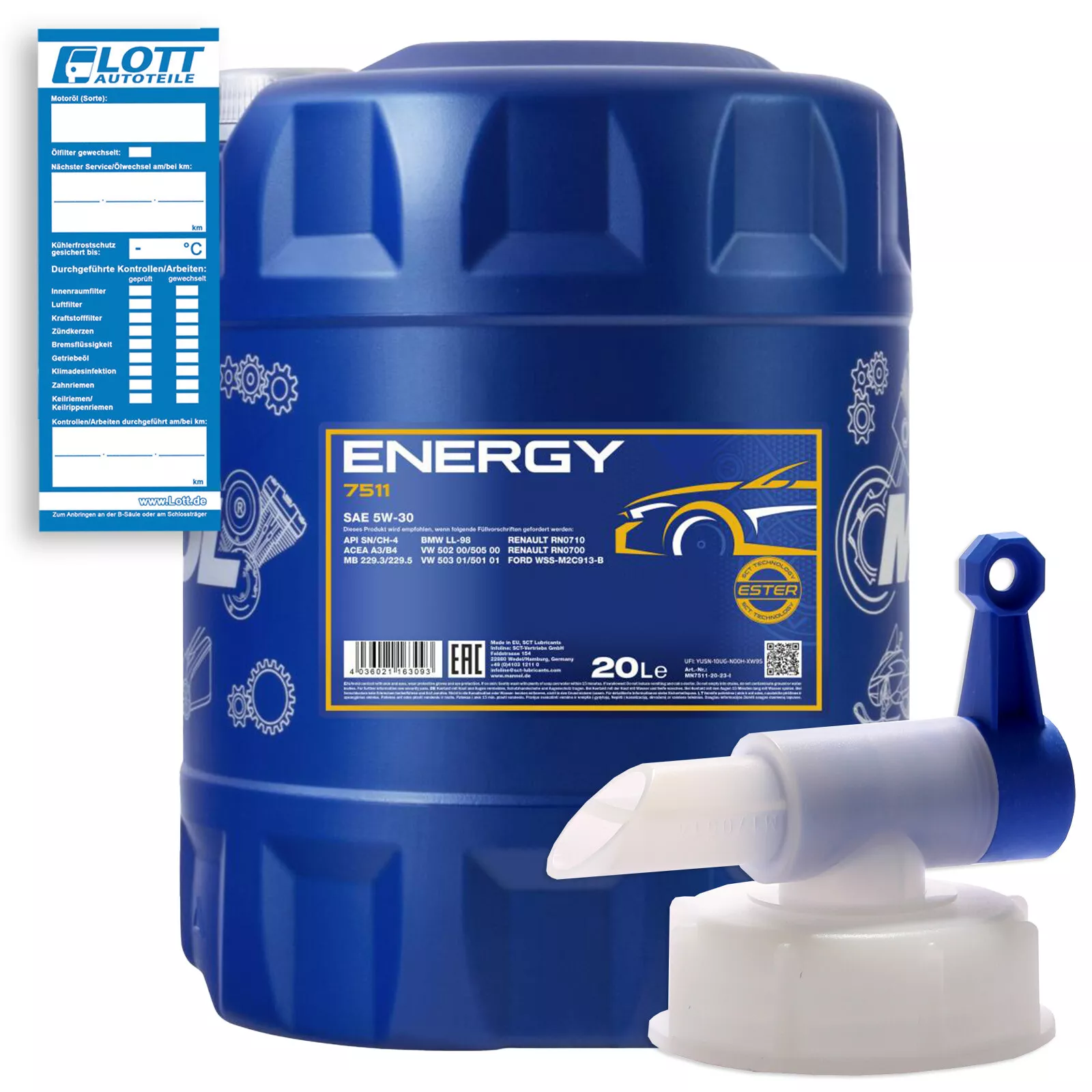 20L Mannol Energy 5W-30 Motorenöl API/SL 5W30 ÖL Motoröl + Hahn (MB VW FORD) für 56,99€ inkl. Versand!