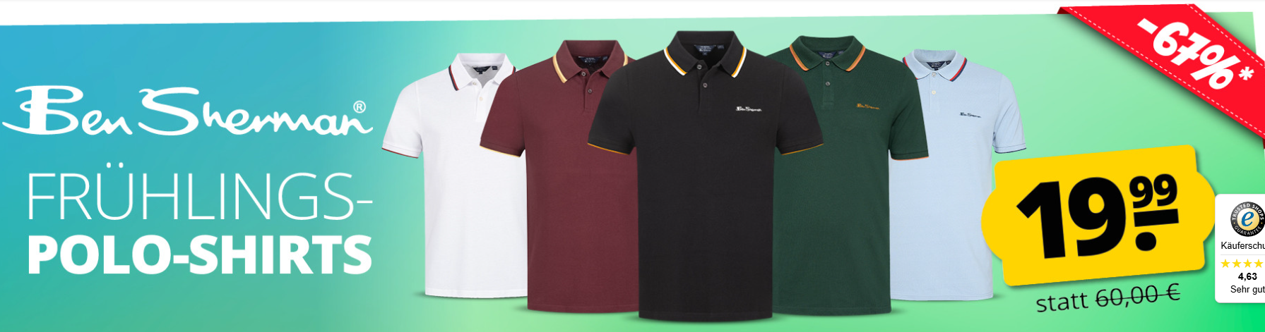 SportSpar – BEN SHERMAN Frühlings-Polo-Shirts – verschiedene Farben mit 67% Rabatt!