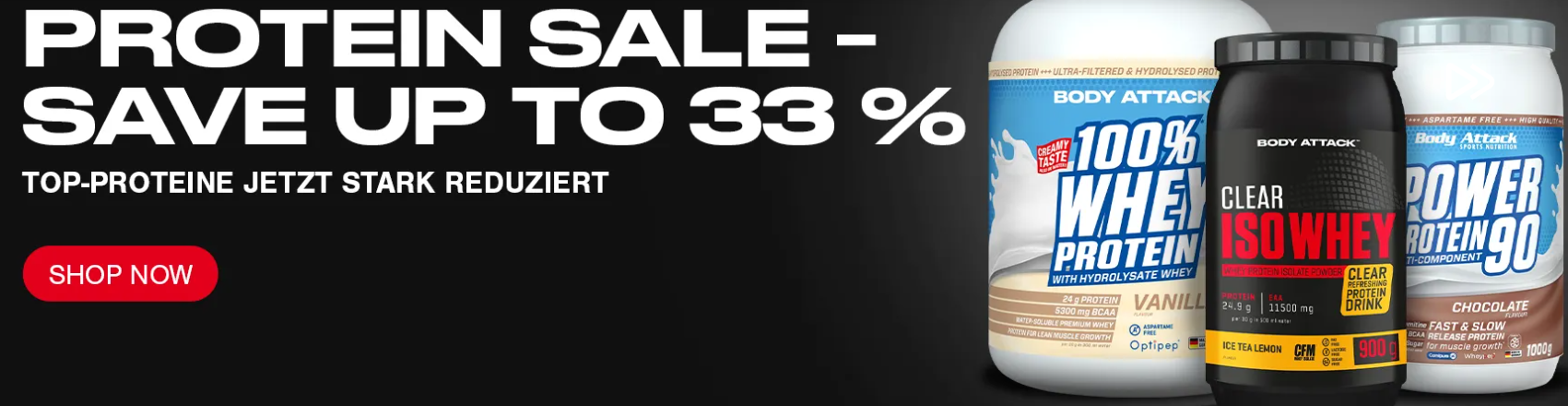 Body Attack – bis 33% Rabatt auf alle BODY ATTACK Proteine-Produkte!