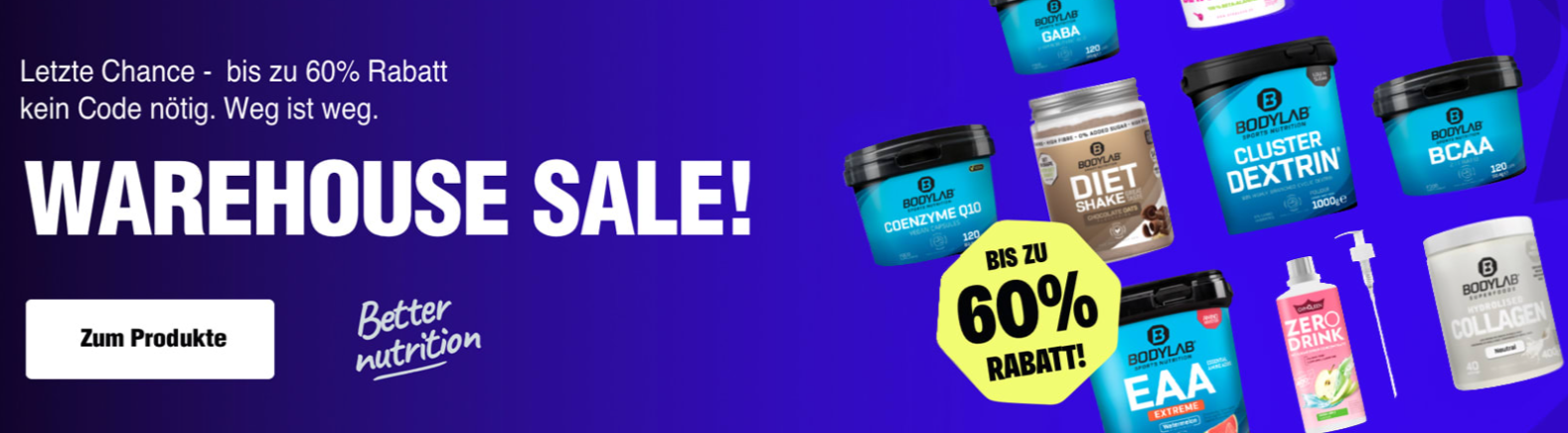 WAREHOUSE-SALE bei BODYLAB24 – bis zu 60% Rabatt auf Produkte!