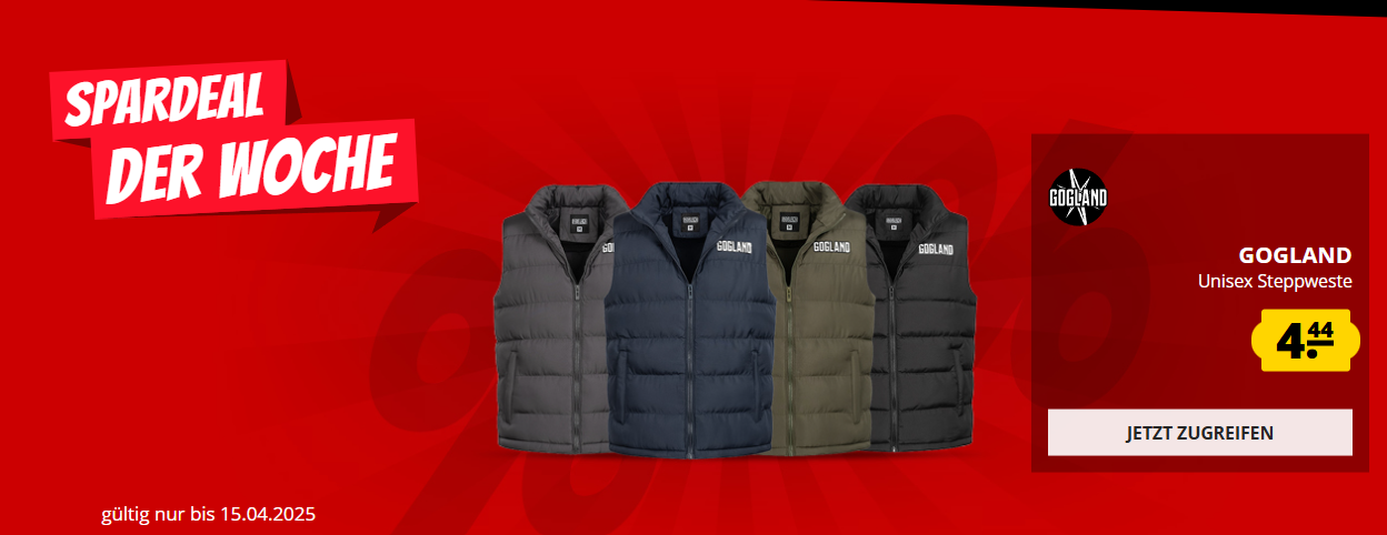 Spardeal der Woche bei SportSpar – GOGLAND® “Tjörn” Unisex Steppweste – verschiedene Farben für 4,44€ zzgl. Versand!