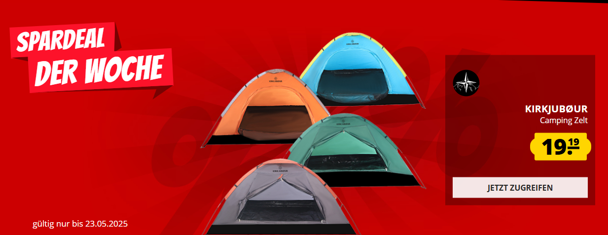 Spardeal der Woche bei SportSpar – KIRKJUBØUR® “Vindr” 1 Person-Camping-Zelt in verschiedenen Farben für 19,19€ zzgl. Versand!