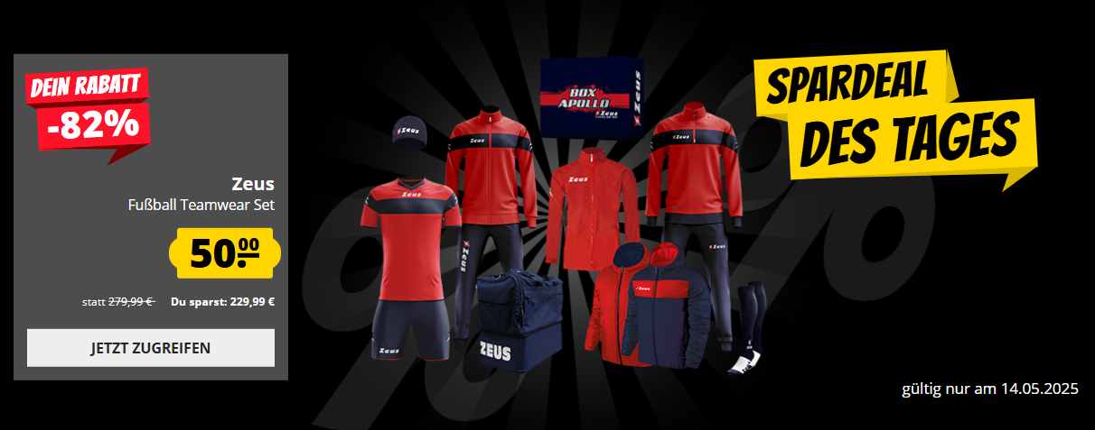 Spardeal des Tages bei SportSpar – Zeus Apollo Fußball Set Teamwear Box 12-teilig – bis 82% Rabatt!