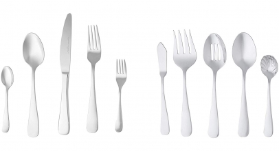 AmazonBasics – Essbesteck-Set mit Abgerundeter Rand, Edelstahl, 45-teiliges Set, für 8 Personen für 25,22€