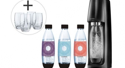 SodaStream Spirit Wassersprudler + 3 Flaschen 840 ml + 4 Gläser 330 ml für nur 65,90€