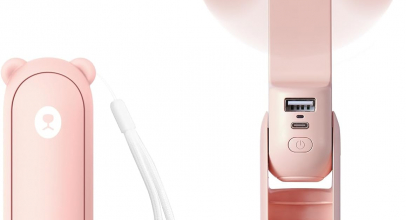 JISULIFE Mini Handventilator, 3-in-1 Handventilator, wiederaufladbarer USB [12–19 Betriebsstunden] mit Powerbank, Taschenlampe, tragbarer Ventilator für Reisen/Sommer, Geschenke für Frauen-Rosa mit 40% Rabatt!