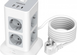 Mehrfachsteckdose Überspannungsschutz 3600W 16A, TESSAN 8 Fach Steckdosenleiste USB C, Steckerleiste mit 2M Verlängerungskabel, Steckdosenturm für Zuhause, Grau mit 26% Rabatt!