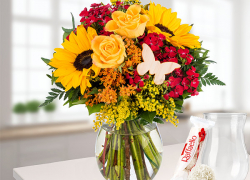 FloraPrima Deal – Blumenstrauß Sommergefühl mit Vase & Ferrero Raffaello für 27,90€!
