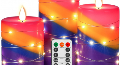 Da by LED-Kerze mit Lichterkette und Fernbedienung, Regenbogenverlauf Farbschema Größe: 10cm/12,5cm/15cm, tanzende Flamme, Paraffin mit 50% Rabatt!