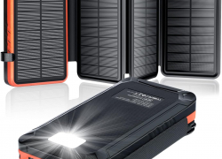 elzle Solar Powerbank 26.800mAh mit 2 USB-Ausgangsport & 1 USB-C-Eingangsport, Outdoor wasserfester externer Akku mit 4 Solarpanels und Taschenlampe (Smartphones, Tablets, Camping) mit 47% Rabatt!