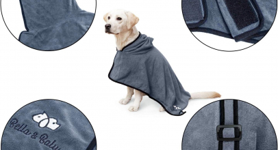 Bella & Balu Hundebademantel aus Mikrofaser + Pfotentuch – Saugfähiger Hunde Bademantel zum Trocknen nach dem Baden, Schwimmen oder Spaziergang im Regen mit 65% Rabatt!