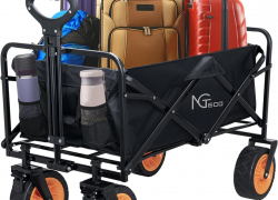NGTeco Bollerwagen mit Vorderrad-Bremse und 2 Seitentaschen, Getränkehalter, faltbar, 110kg Belastbarkeit, verstellbarer Griff mit 25% Rabatt inkl. Versand!