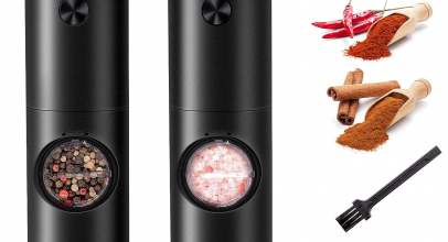 MILFECH Elektrische Salz und Pfeffermühle 2er Set mit wiederaufladbarer Basis, Einstellbarer Grobheit Gewürzmühle, Automatisches Mahlen, LED-Licht + Reinigungsbürste mit 50% Rabatt!