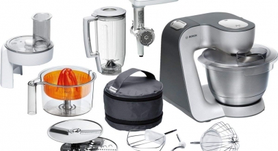 Bosch MUM5 Styline Küchenmaschine (900 Watt, 3 Rührwerkzeuge, Edelstahl, spülmaschinenfest) viel Zubehör für 198,99€