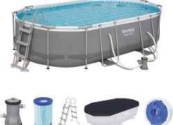 Bestway Power Steel Frame Pool XL-Set, oval (488x305x107 cm) für 349,08€