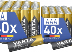 VARTA Batterien Mischpack 80 Stück, AA 40 Stück + AAA 40 Stück, Power on Demand, Alkaline, Vorratspack in umweltschonender Verpackung, leistungsstark, Made in Germany mit 25% Rabatt!