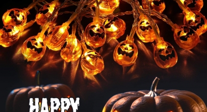 OUSFOT Kürbis Lichterkette (20 LEDs, 318cm) Halloween Deko Außen- & Innenbeleuchtung für 5,99€