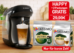 TASSIMO Happy Maschine + 2 Packungen TASSIMO Kapseln gratis für 29,99€!