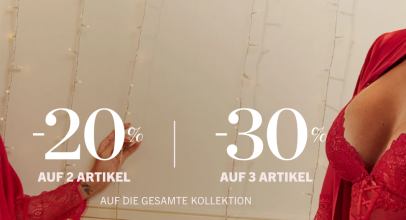 Hunkemöller – 20% Rabatt auf 2 Artikeln und 30% Rabatt auf 3 Artikel auf die gesamte Kollektion!