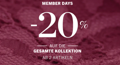 Hunkemöller – MEMBER DAYS – 20% Rabatt auf die gesamte Kollektion ab 2 Artikeln!