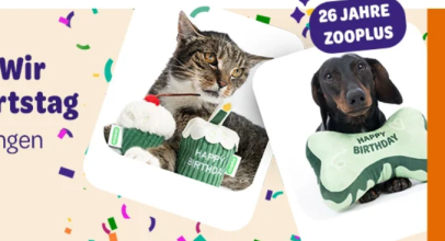 Tolle Geburtstagsangebote für euer Haustier bei zooplus –  26 Jahre zooplus – bis 50% Rabatt!