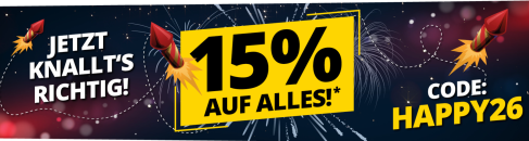 Silvester – Jetzt knallts richtig bei SportSpar – 15% Rabatt auf Alles!