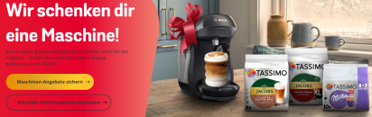TASSIMO Vielfaltspaket – bestehend aus 10 Packungen + Happy Maschine GRATIS + 20€ Coupons für 69,90€ inkl. Versand!