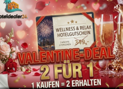 ♥ Happy Valentine ♥ 2 für 1 DEAL – 2 x Wellness Hotelgutschein – 20.000 Hotels für 39,99€ inkl. Versand!