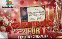 ♥ Happy Valentine ♥ 2 für 1 DEAL – 2 x Wellness Hotelgutschein – 20.000 Hotels für 39,99€ inkl. Versand!