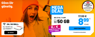 Aktion bei SIM.de – Mega Deal – 50 GB für nur 8,99€ mtl.!