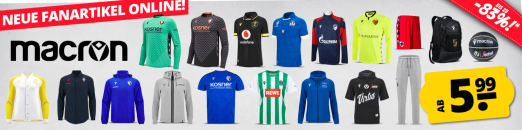 MACRON Fanartikel bei SportSpar mit bis zu 83% Rabatt auf ausgewählte Artikel!