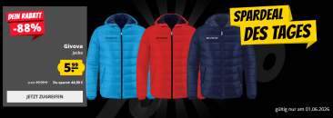 Spardeal des Tages bei SportSpar.de – Givova Olanda Jacke mit 88% Rabatt!