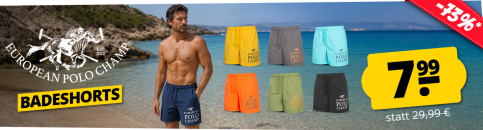 SportSpar.de – EUROPEAN POLO CHAMP Herren Badeshorts mit 73% Rabatt!