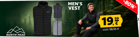 SportSpar.de – NORTH PEAK Trail Gilet Herren Outdoor Weste – verschiedene Uni Farben – mit 80% Rabatt!