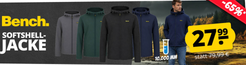 SportSpar – Bench 10.000 mm Wassersäule Herren Softshell Jacke – mit 65% Rabatt!