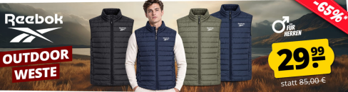 SportSpar – REEBOK Herren Outdoor Weste – mit 65% Rabatt!