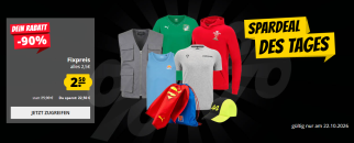 Spardeal des Tages bei SportSpar – Fixpreis Angebote mit 90% Rabatt – ausgewählte Artikel für je 2,50€!