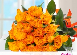123Blumenversand – 20 orange Rosen im Bund mit Vase & 2 Ferrero Rocher für 21,30€ zzgl. Versand!