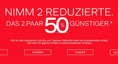 Deichmann: 2 reduzierte Artikel aussuchen und 50% Rabatt auf das 2te Paar bekommen – gilt auch auf Taschen!