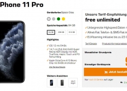 Apple iPhone 11 Pro inkl. Telefon & SMS Flat + unbegrenzt LTE Max für 59,99€/Monat