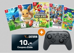 Saturn: Nintendo Switch Pro Controller + 1 Spiel nach Wahl + 10€ Saturn-Coupon für 99€