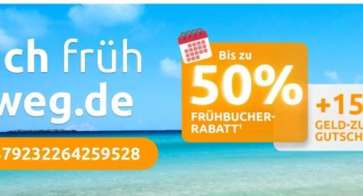 Weg.de: Bis zu 50% Frühbucher-Rabatt + 150,-€ Geld-zurück-Gutschein!
