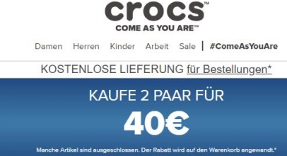 Crocs: Kaufe 2 Paar für 40€ inkl. Versand