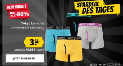 Tokyo Laundry Boxershorts im Doppelpack – 34 Modelle zur Auswahl für 3,33€ zzgl. Versand