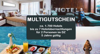 Multi Hotel Gutschein 7 Nächte, 2 Pers. ca. 1.700 Hotels nach Wahl für 49,99€ inkl. Versand!