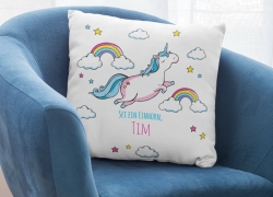 Kissen mit Namen personalisiert – Einhorn – 40 x 40 cm weiss für 19,99€ inkl. Versand!