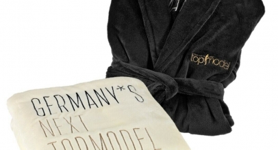 GNTM Germanys next Topmodel Bademantel schwarz + Kuscheldecke 150×200 pearl für 27,99€ inkl. Versand!